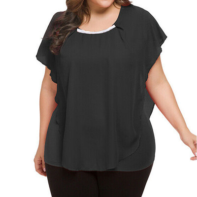 

Roseonmyhand Fashion Women Chiffon Plus Size T-shirt O-Neck Solid Blouse Sleeveless Tops