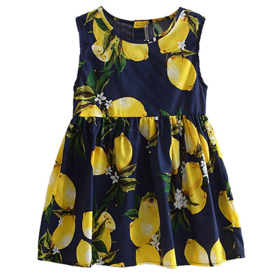 

Kids Girls Lemon Print Vest Dress Spring Summer Soft Cotton Dress