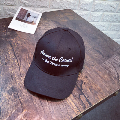 

Korean letters Embroidered Baseball Cap Korean version of mens Street crooked hat outdoor sunshade duck tongue hat