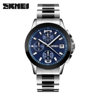 

New mens watch waterproof quartz watch trend business mens watch six-pin steel belt retro watch