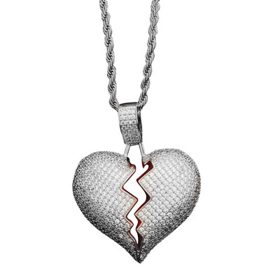 

Fashion Unisex Broken Heart Pendant Rhinestone Couple Chain Necklace Jewelry