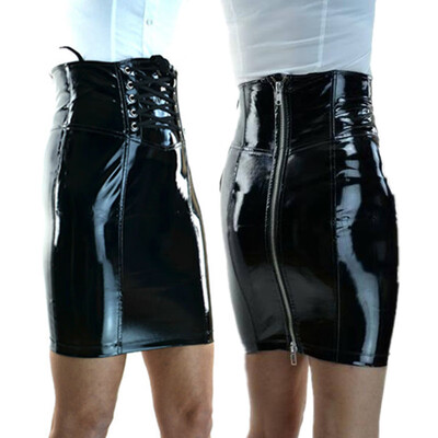 

Women PVC Leather Skirt Nightclub Clubwear Show Costume With Belt Buckle Zipper