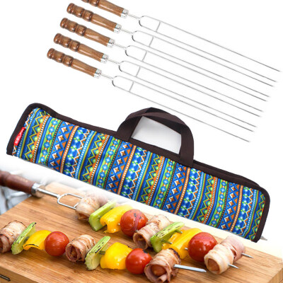 

5Pcs Outdoor BBQ Wooden Handle Stainless Steel U-shape Needle Barbecue Meat Fork