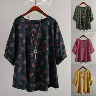 

Spring Women Long Sleeve Floral Shirt Loose Blouse Tops T-Shirt Plus Size 2XL