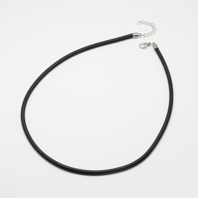 

Round Leather Cord Necklaces Making with 304 Stainless Steel Lobster Claw Clasps&Extender Chain Black 181" 2mm