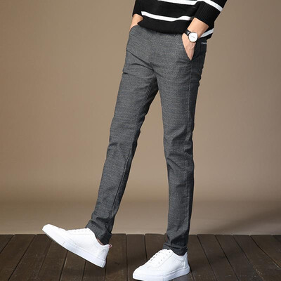 

688New Summer Wild Mens Elastic Casual Straight Pants Slim Korean Boys Youth Trend Pants blue 38
