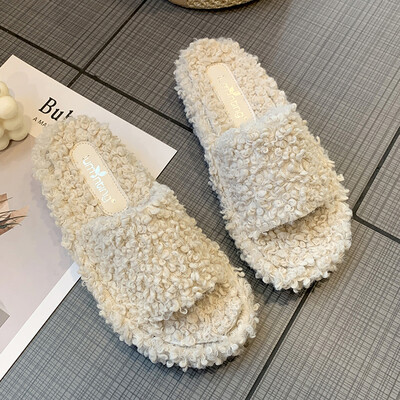 

2019 South Korea East Gate Fashion Gentle Sheep Curl Flat Soft Bottom Sweet Mao Mao Slippers Net Red Drag