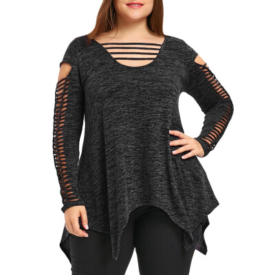 

Plus Size Marled Shredding Handkerchief Top