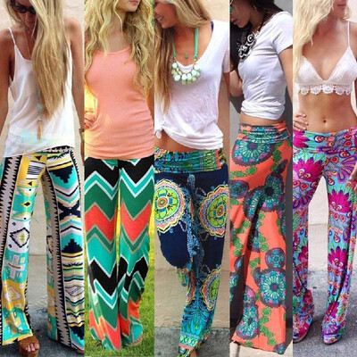 

Fashion Women Vintage Trousers Floral Print Elastic Waist Wide Leg Loose Pants Rose