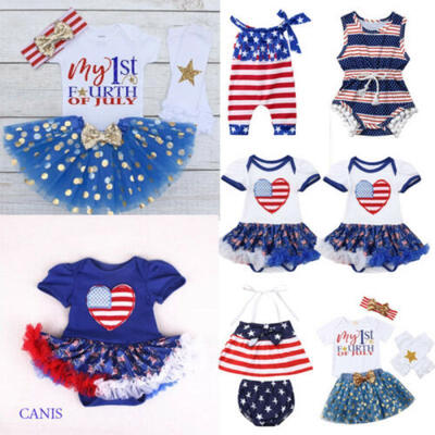 

Baby Girl 4th Of July Star Striped Jumpsuit Outfits Summer Baby Cotton Rompers