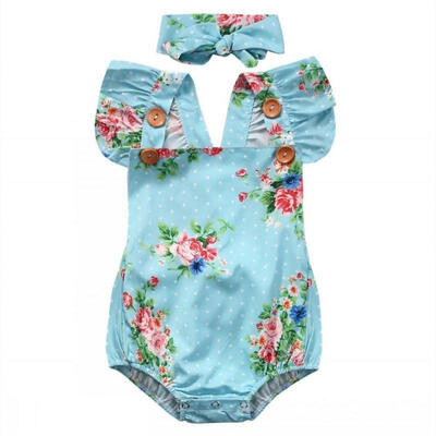 

Floral Newborn Baby Bodysuit Clothes Sleeveless Infant Bebes Girls Summer Outfit Baby Jumpsuit Headband 2pcs Sunsuit 0-24M