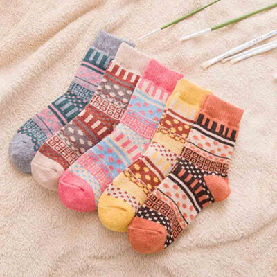 

5 Pairs Pack Women Vintage Style Cotton Knitting Wool Winter Warm Crew Socks US