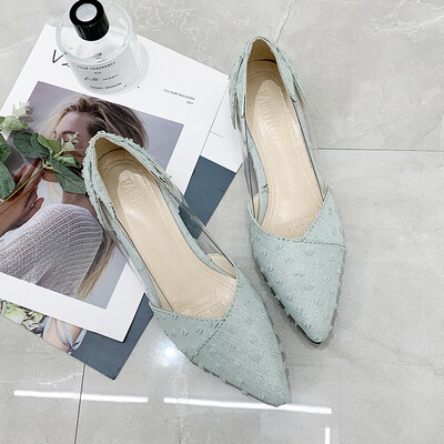 

Single shoe female 2019 new summer fairy wind Joker pointed net red transparent with thick heel late grandma shoes autumn