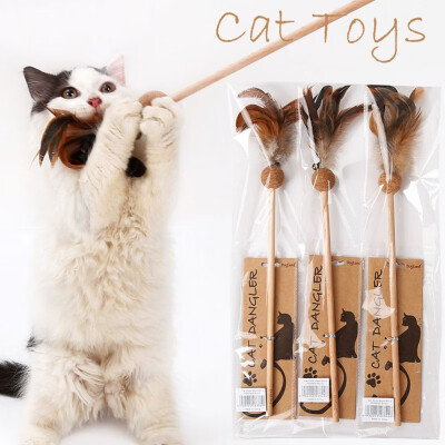 

Cats Catnip Interactive Toys Pet Wooden Wand Teaser Play Bell Feather Gifts For Cat Training Exercise Stick