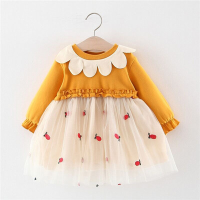 

Autumn Casual Baby Girls Clothes Dress 0-4T Long Sleeve Pneapple Pattern Patchwork Mesh Dress Kids Dresses