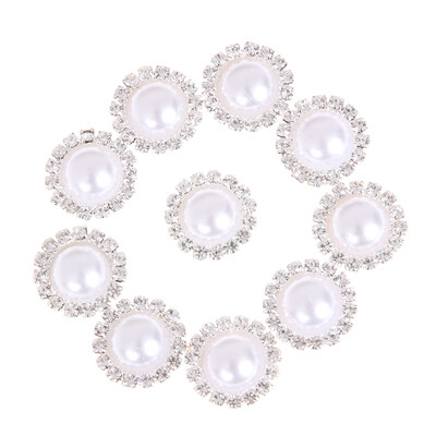 

10pcs DIY Handmade Accessories Disk Flat Pearl Rhinestone ButtonWhite