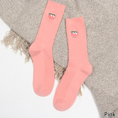 

4 Color HOT Cartoon Warm Cotton High Socks 3D Fruit Embroidery Socks Women Sock