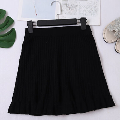 

Women Knitting Skirt Korean Autumn Winter Solid Color Elasticated High Waist Ruffles Hip Kawaii Mini Skirt