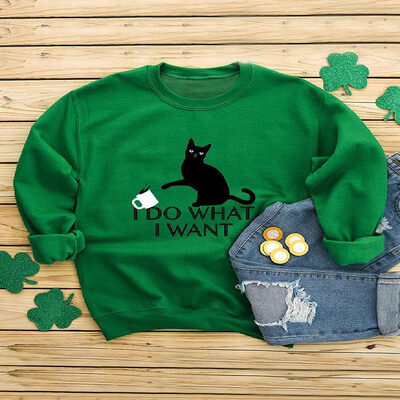 

Contrast Cat Letters Pattern Long Sleeve Tee