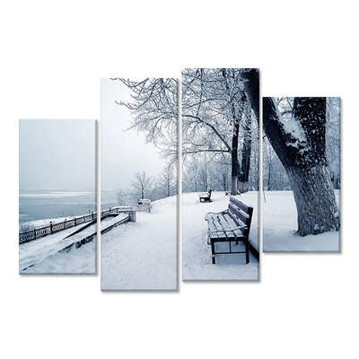 

4 Panels Printed Lake Side Snow Landscape Canvas Printed Oil Painting Oil Poster Picture Drawing Frameless