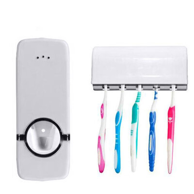 

Wall Mount Rack Automatic Toothpaste Dispenser 5 Toothbrush Holder
