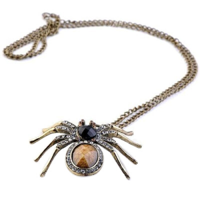 

Vintage Rhinestone Spider Pendant Long Chain Sweater Necklace Jewelry Charm