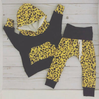 

US Toddler Baby Boy Girl Clothes Leopard Hooded Tops Leggings Pants 2PCS Outfit