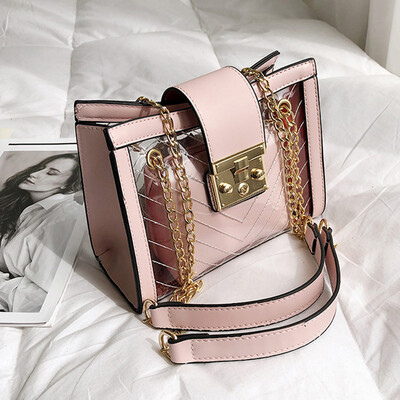 

Tailored Womens Fashion Jelly Transparent Bag Striped Package Chain Messenger Bag
