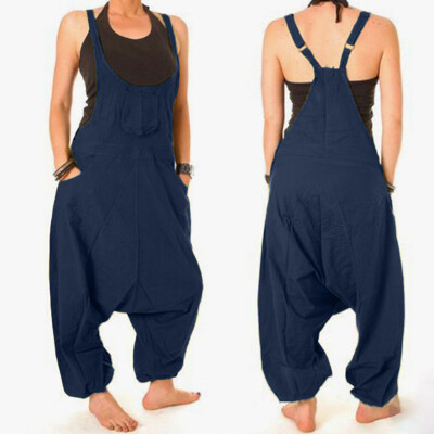 

Starmoon Women Casual Sleeveless Solid Jumpsuit Drop Crotch Loose Pocket Strap Jumpsuit