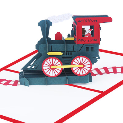

Xmas Santa Claus Train 3D Pop Up Greeting Card Merry Christmas Holiday Gift