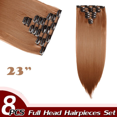 

Curly Full Head Clip Synthetic in Hair Extensions 8 Piece 18 Clips Hairpiece Long Wave for Women