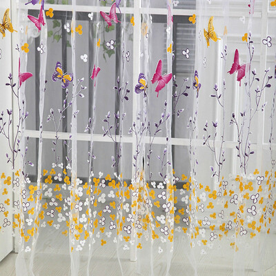 

Gobestart Butterfly Sheer Curtain Tulle Window Treatment Voile Drape Valance 1Panel Fabric