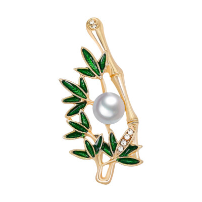 

Simple Design Bamboo Shape Rhinestone Pearl Brooch Pin Women Casual Clothes Breastpin Girls Plant Badge Corsage