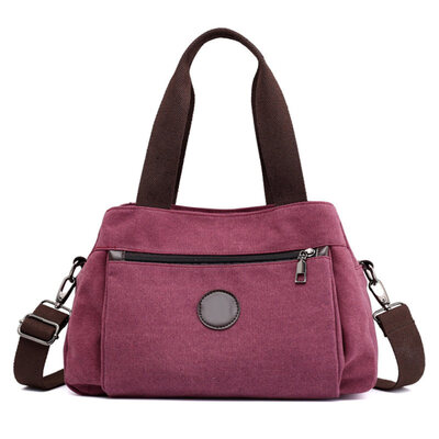 

Women Solid Color Multi Pockets Zipper Tote Hobo Canvas Crossbody Shoulder Bag