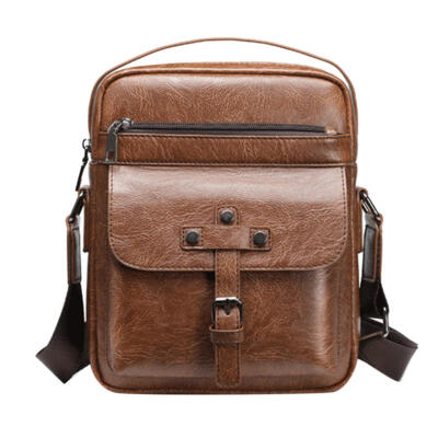 

Retro Solid Color Handbags Men Leather Shoulder Packs Casual Crossbody Bags