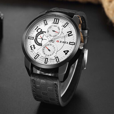 

Gobestart Fashion Casual Business Mens Alloy Three Eye Dial Leather Belt Quartz Watch