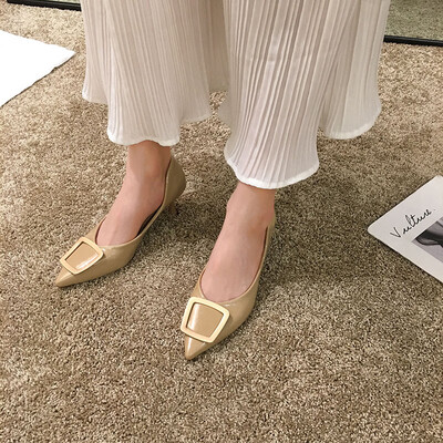 

Xiao Xiangfeng Single Shoe Female Summer Korean Version Metal Square Button High-heeled Shoes with Fine Heels&Shallow Mouth Sh