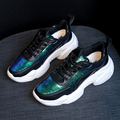 

Sequined Dads Shoes&Womens Ins Korean Edition Thick-soled Sports Shoes