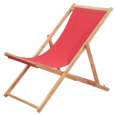 

Folding Beach Chair Fabric&Wooden Frame Red