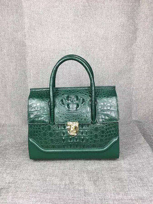 

green color Real genuine crocodile skin women tote handbag with cow skin lining top level quality women tote cross body bags