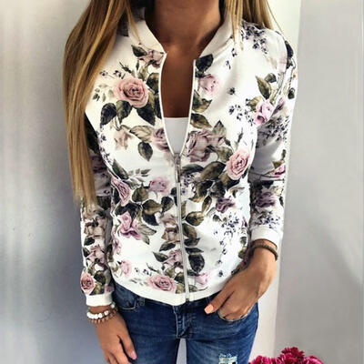 

New Bomber Jacket Coat 2017 Casual Jacket Baseball Printing Flowers Floral Women Fashion
