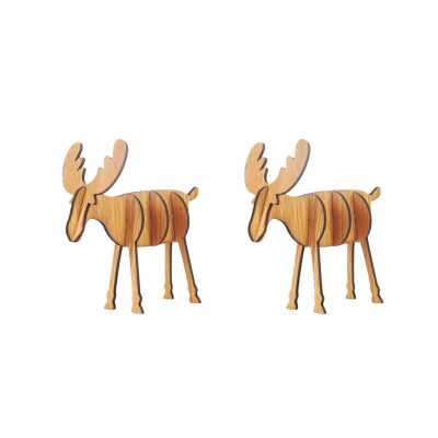 

Tailored Wooden DIY Mini Elk Desktop Ornaments Merry Christmas Party Decor 2PCS Large