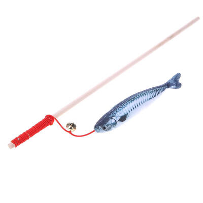 

Natural Wood Kitten Tease Rod Cat Sticks with Bell Catnip Fish Pet Cat Toys