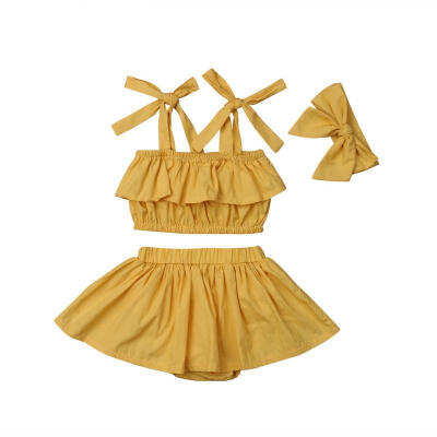 

Cute Newborn Baby Girls Off Shoulder Tops Romper Skirt Headband Outfits Clothes 0-24m