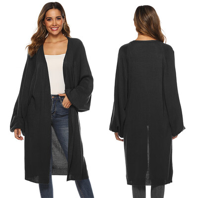 

Knit Loose V-neck Long-sleeved Solid Color Sweater Loose Casual Lantern Sleeve Cardigan Coat
