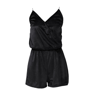 

Womens Summer Short V Neck Sleeveless Straps Velvet Black Jumpsuit