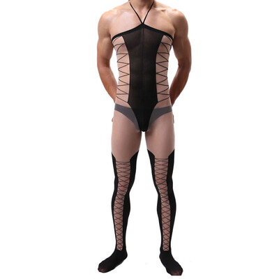 

Men Sexy Nightclub Party Jumpsuit Slim Fit Hollow Bodysuit Elastic Body Stocking