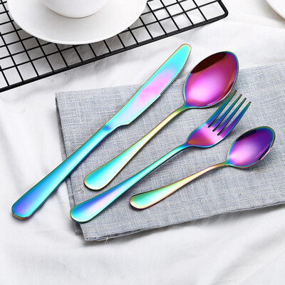 

Creative colorful Western tableware 4PCSSet Stainless Steel colorful Cutlery Set Dinnerware Food Cutlery