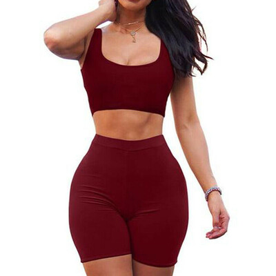 

Women 2 Piece Outfits Sleeveless Crop Top Pants Set Casual Jumpsuit Rompers