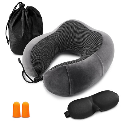 

Travel Pillow Memory Foam Neck Pillow Neck Head Support Pillow with Waterproof Travel Bag Eye Mask&Ear Plugs for Airplane Cars